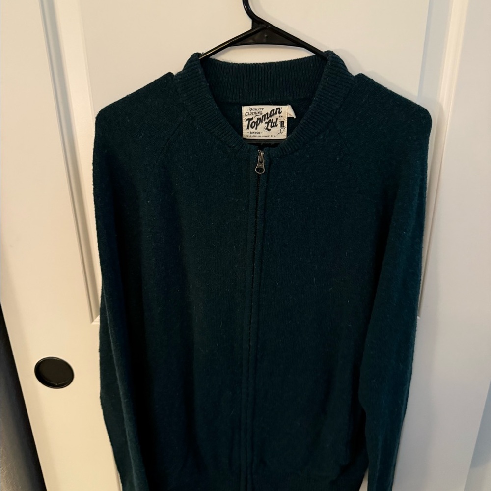 Topman Men's Green Zip-Up Sweater Size M